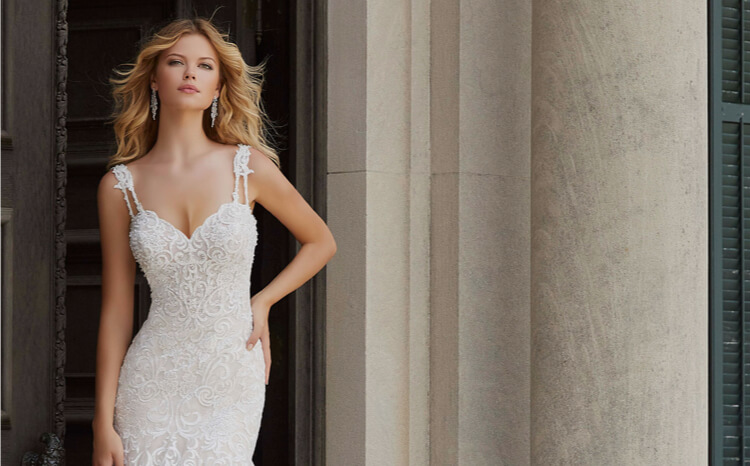 Blonde in White Mori Lee Dress